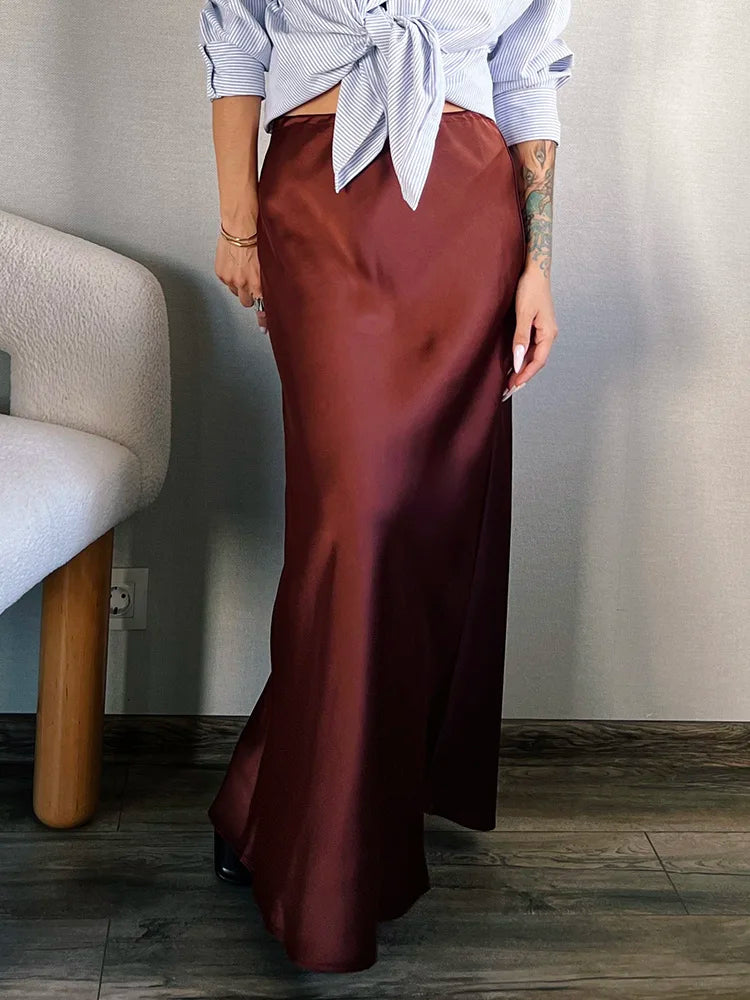Women's Satin Maxi Skirt – Elegant Ankle-Length