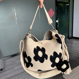 Handmade Crochet Bag Flower Tote Knit Floral Purse Bag, Boho Woven Beach Handbags Crossbody Shoulder Bag for Women Vacation