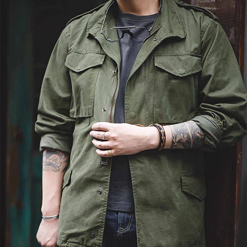 Men's Vintage Military Field Jacket – Cotton Zip Coat