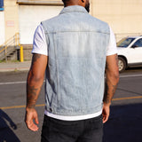 Unisex Retro Hong Kong Style Denim Vest Casual Fashion Sleeveless Waistcoat Trendy Loose Streetwear Outerwear Vest Tops Men