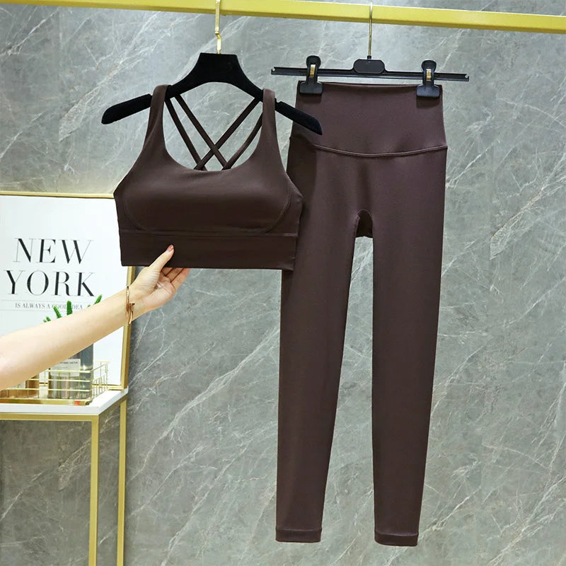 TRY TO BN 2 Piece Yoga Set Women's Tracksuit Sports Bra High Waist Leggings Tummy Control Squat Proof Workout Outfit Gym Clothes