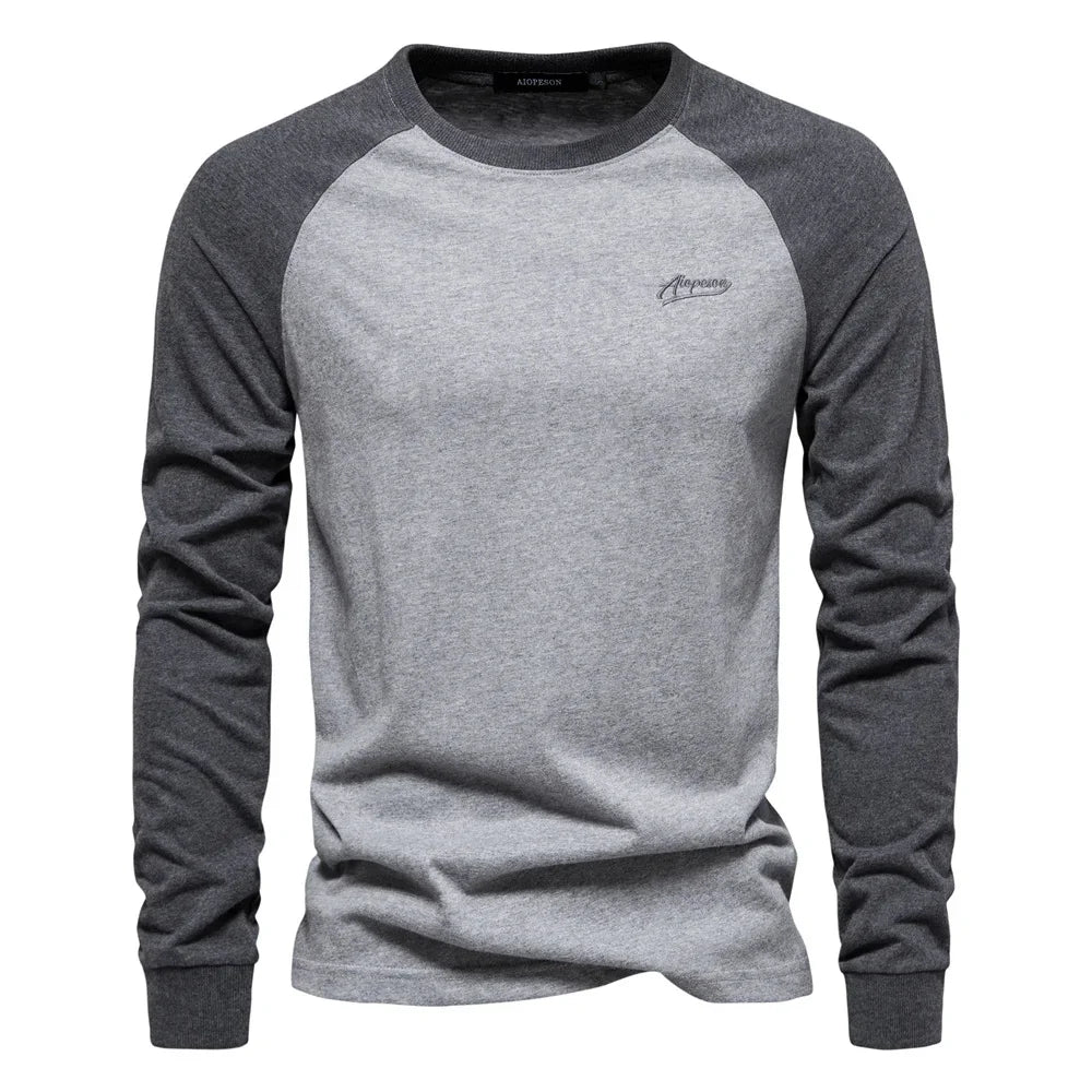 Men's Premium  Cotton Long Sleeve Patchwork T-Shirt