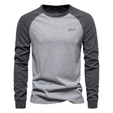 Men's Premium  Cotton Long Sleeve Patchwork T-Shirt