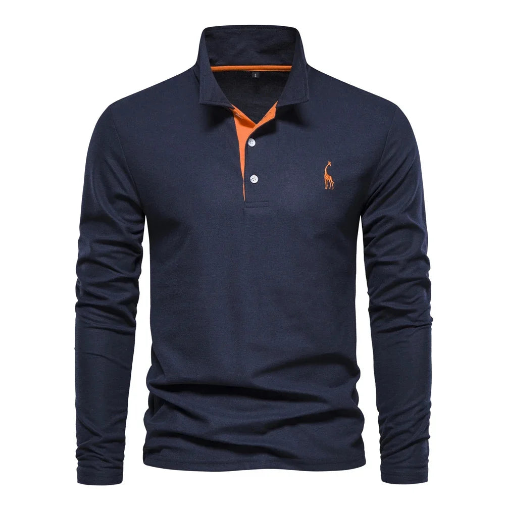 AIOPESON Men's Deer Embroidery Polo Shirt – Long Sleeve