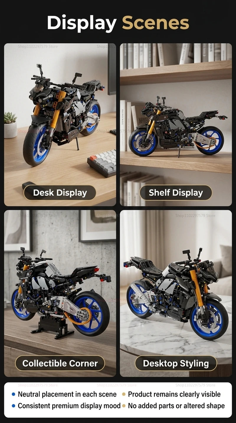 New 1478PCS Racing Motorcycle Building Blocks Kit for Adults DIY Speed Motorbike Model Educational Toy Gift Collectible for Boys