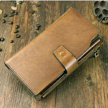 Handmade Vintage Crazy horse Genuine Leather Wallet men Leather long wallet clutch bag male purse money clips money bag