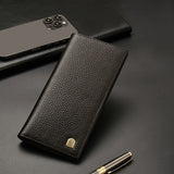 LAORENTOU Long Men's Wallet Soft Ultra-Thin Genuine Leather Wallet With Card Slot Large Capacity Male Purse Wallet Clutch Bag