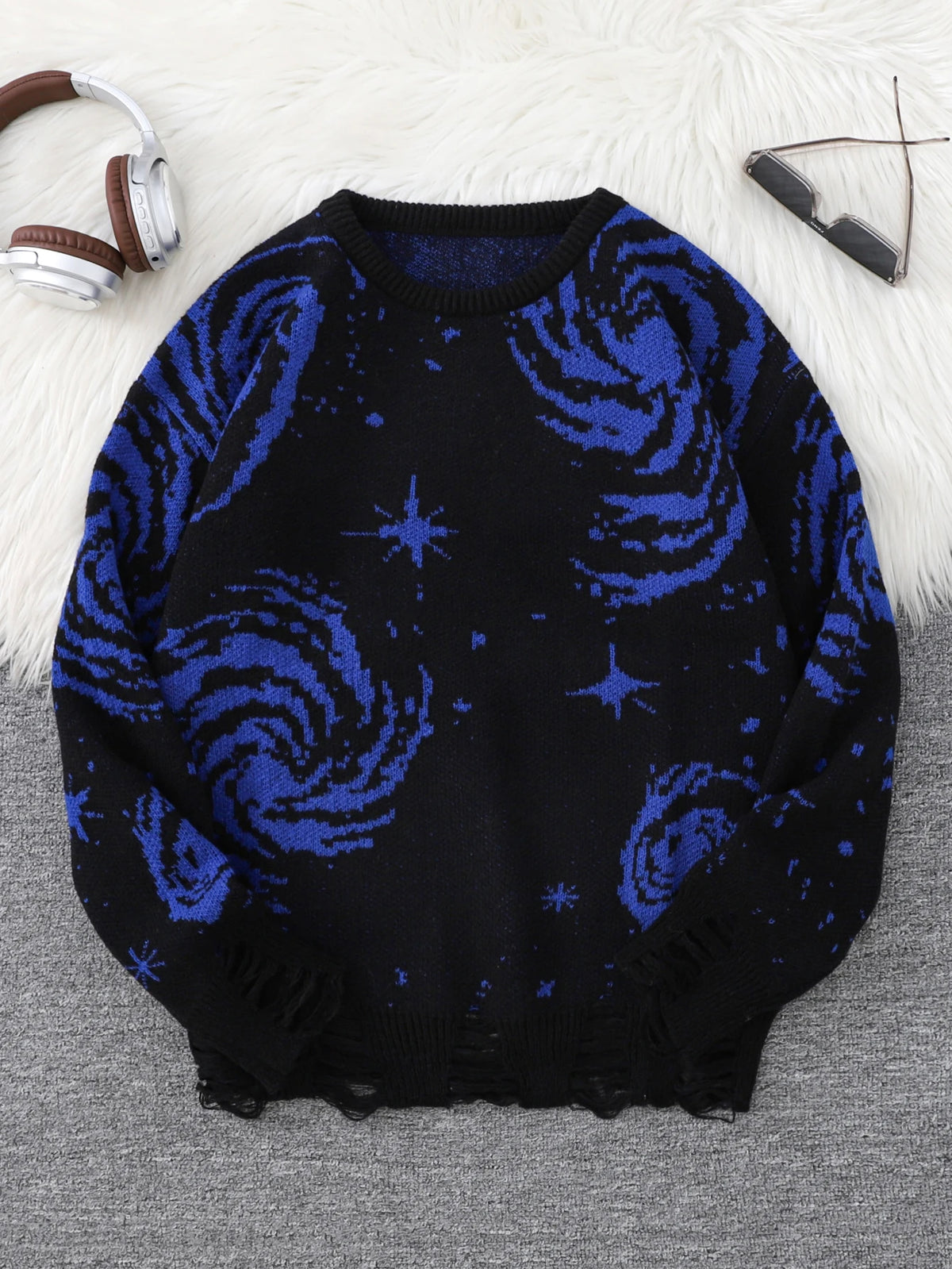 Men's Abstract Star Knit Crew Neck Sweater