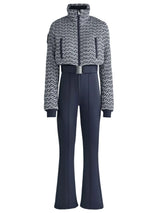 Elegant Geometric Print Ski Jumpsuit - High-Waist Winter Romper