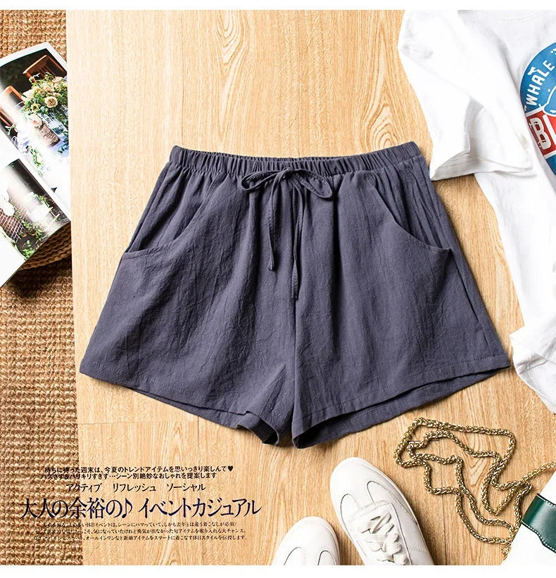 High-Waisted Linen-Style Bow Sash Shorts