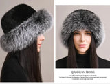 Genuine Knitted Mink Fur Hat with Fox Fur Brim