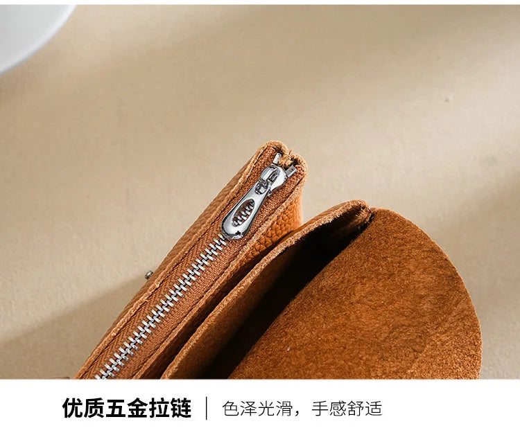 Custom Letters Fashion Women Short Wallet Genuine Leather Double Wallet Small Coin Purse Mini Credit Card Holder Key Storage Bag