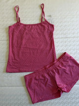 Strawberry Vest Shorts 2 Pieces Set Woman Eyelet Bow Slim Tank Top with Elastic Waist Patchwork Straight Short Pant Sweet Sets