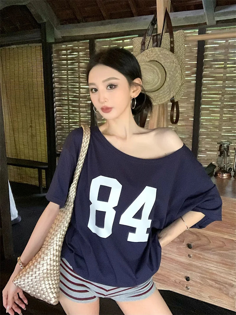 Vintage Print One-Shoulder Tee