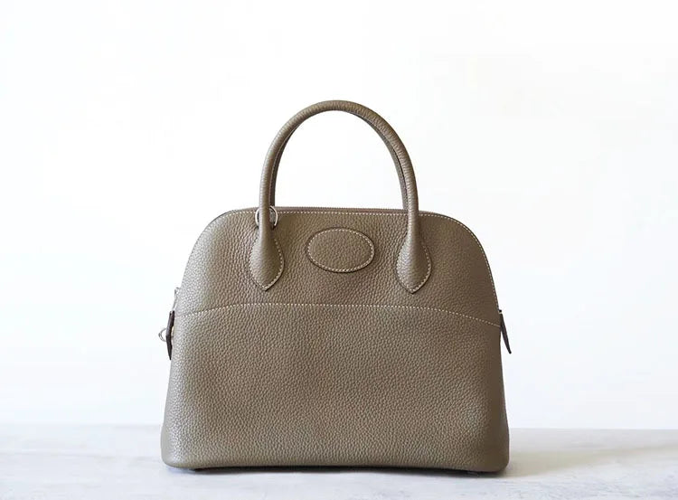 Premium Semi-handmade First-layer Cowhide Bowling Bag Portable Shoulder Large Shell Bag Commuting Temperament Versatile