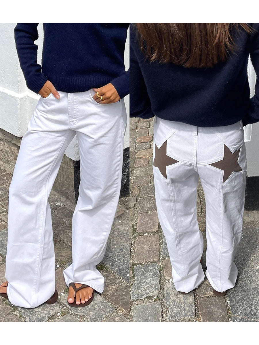 Women's Y2K Star Print Low-Rise Straight-Leg Jeans