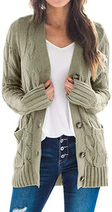 Women's V-Neck Button-Down Cardigan – Soft Loose Fit Knitted Sweater Jacket