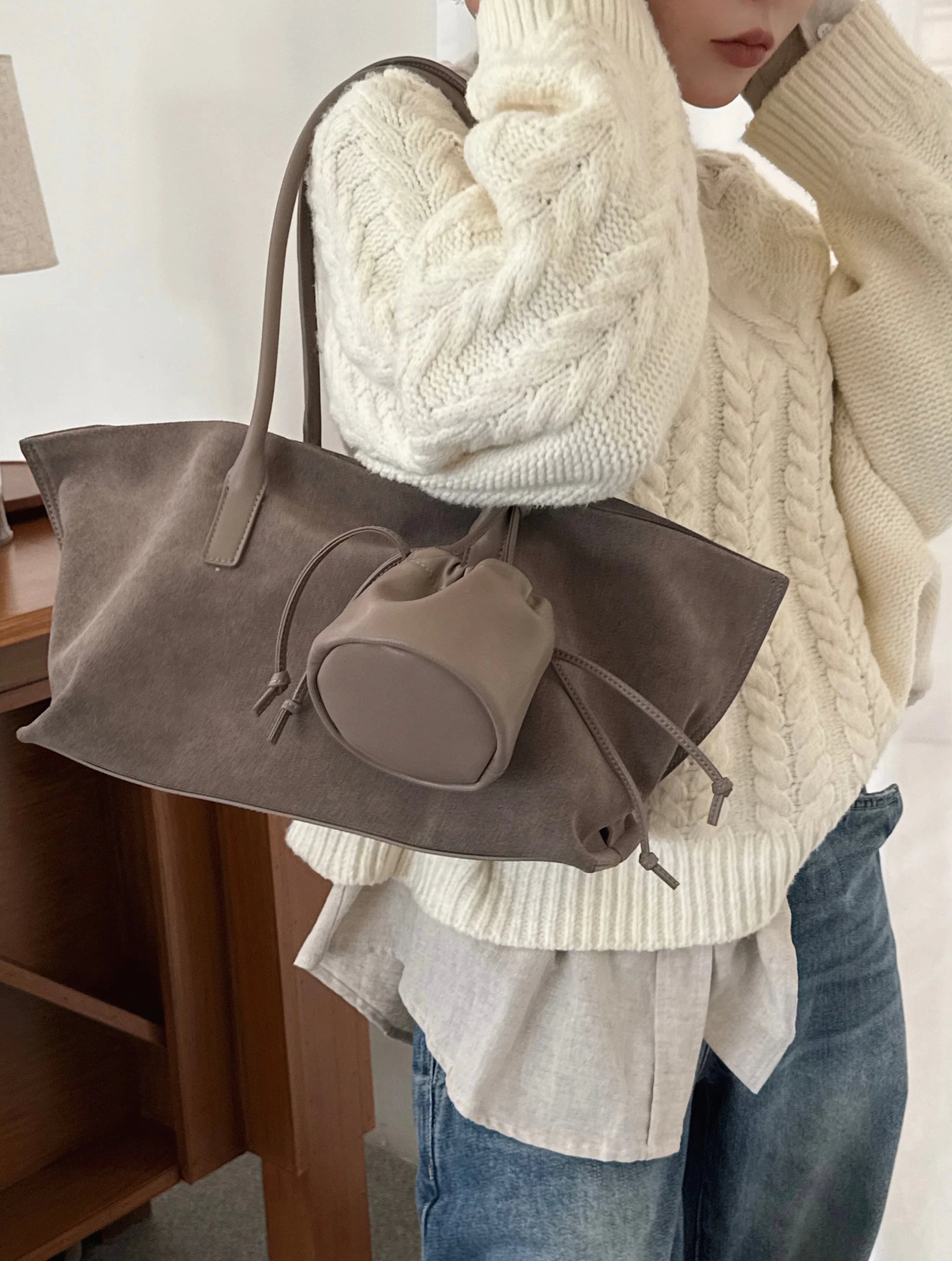 Motingsome Oversized Suede Tote Bag Women Shoulder Handbag and Purses Luxury Design Bags Roomy Casual Tote Large Capacity New In