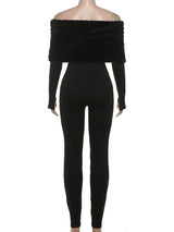 Winter Furry Patchwork Jumpsuit – Slash Neck Long Sleeve Slim Fit Streetwear