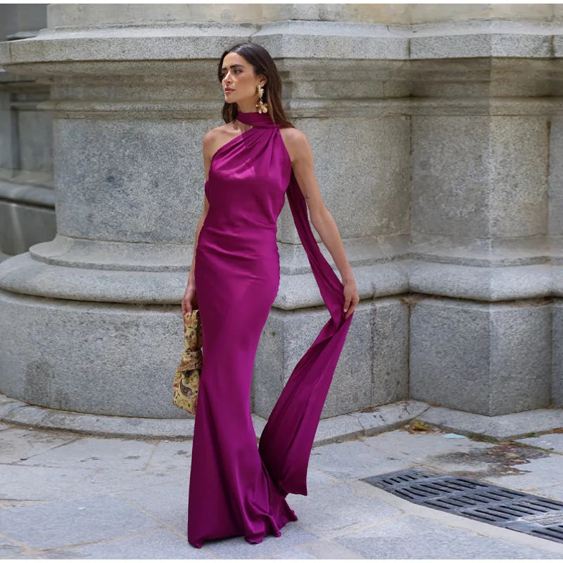 Elegant Ribbon Halter Maxi Dress