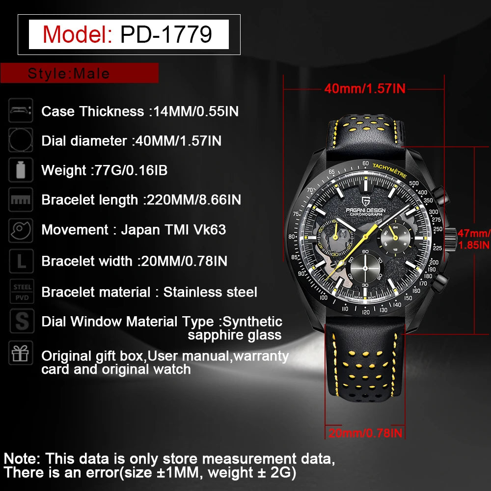 PAGANI DESIGN Moon Watch for Man Fashion Quartz Watch Waterproof Skeleton Sport Chronograph AR Sapphire Glass 1779 Reloj hombre