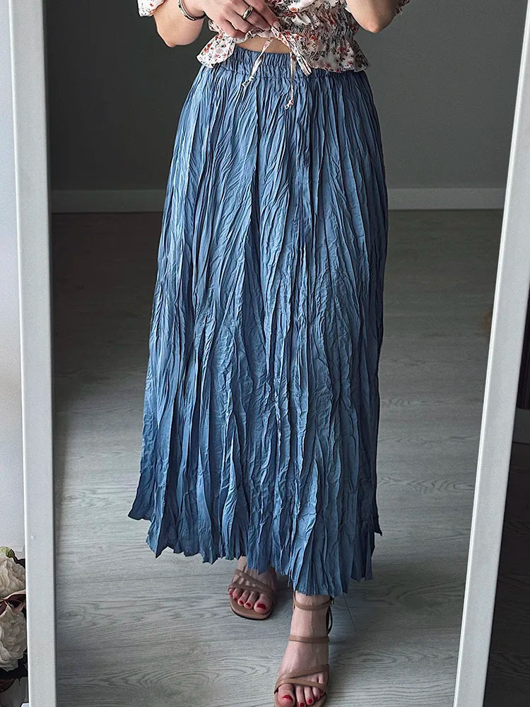 Women's Pleated Maxi Skirt – Elegant A-Line Beach Style