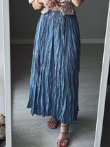 Women's Pleated Maxi Skirt – Elegant A-Line Beach Style