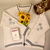 Chic Vintage Star Print Knit Cardigan - V-Neck Aesthetic Preppy Sweater