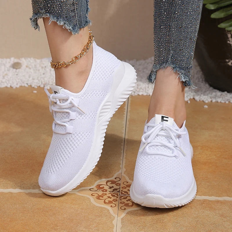 Women's Flying Woven Breathable Mesh Sneakers Soft Sole Lightweight Casual Sports Running Shoes for Daily Wear