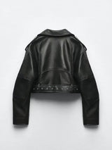 Women's Faux Leather Belted Moto Jacket