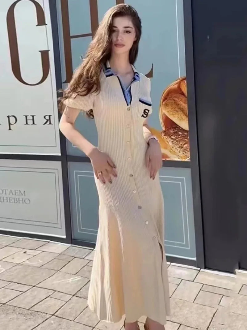 Elegant Button-Front Knit Midi Dress