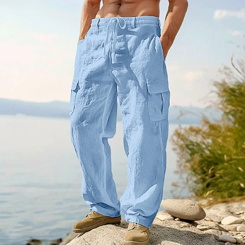 Men's Linen Blend Drawstring Straight-Leg Pants