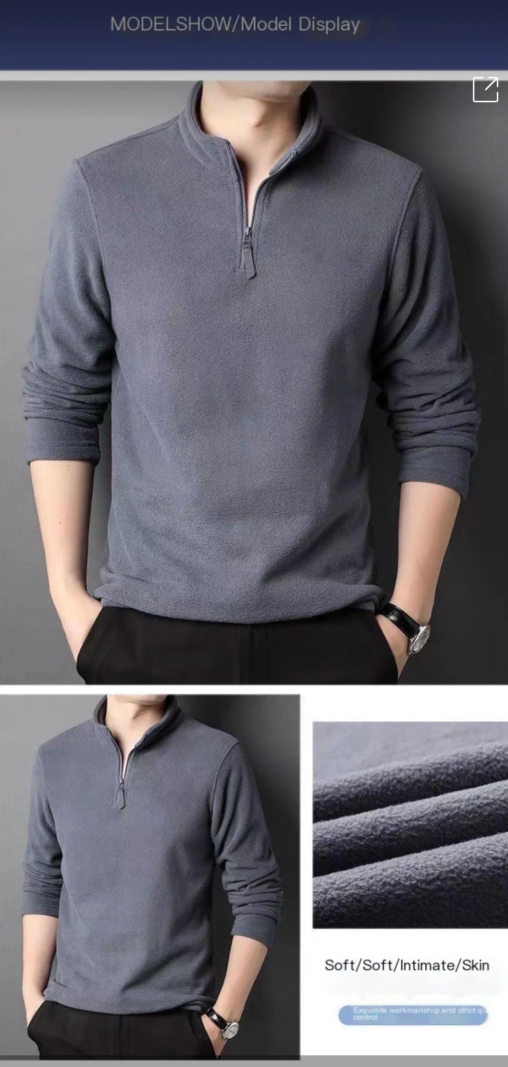 Men’s Fleece Half-Zip Stand-Collar Sweatshirt