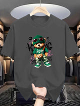 Men’s Geometric Bear Print 100% Cotton Oversized T-Shirt