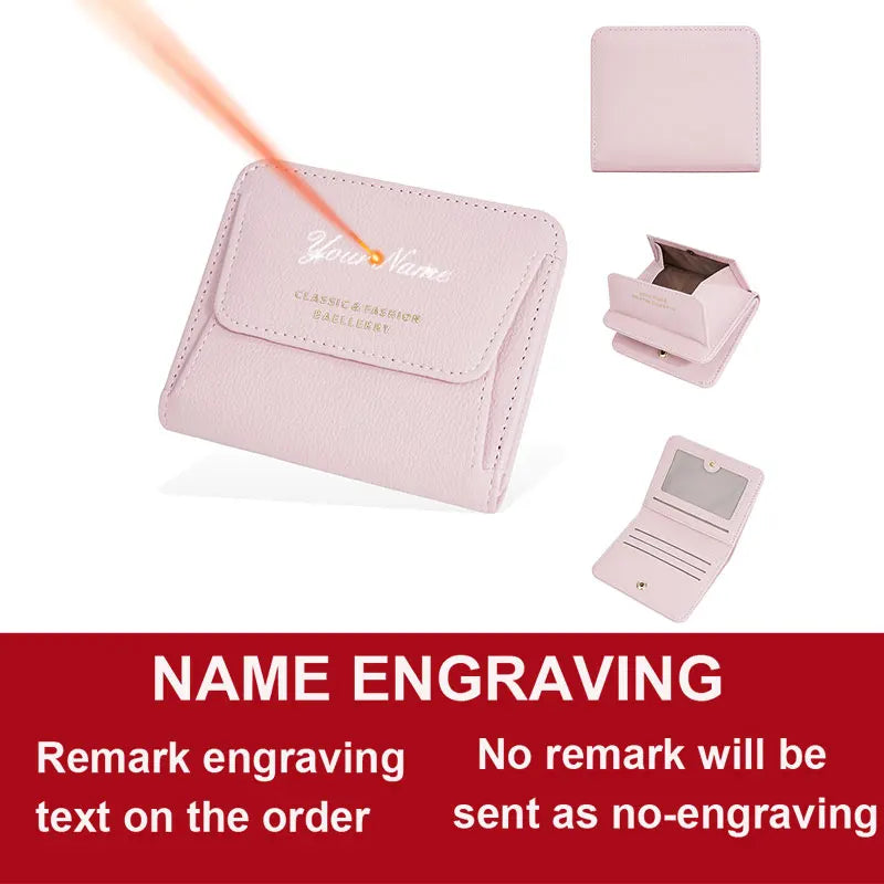Fashionable Mini Women Wallet Name Engraving High-Quality Card Holder Simple Short Female Coin Purse Small Ladies Purse