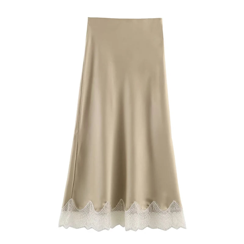 Willshela Lace Hem Pleated A-Line Midi Skirt