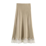 Willshela Lace Hem Pleated A-Line Midi Skirt
