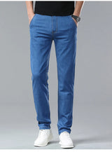 Light Blue Classic Business Casual Cotton Pants Fashion Breathable Denim Elastic Trousers Brand Men's Clothing Straight Jeans