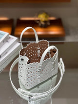 New Tote Bag French Cowhide Handmade Bag Niche Laser Engraved Hollow Leather Vegetable Basket Bag Casual Versatile Temperament