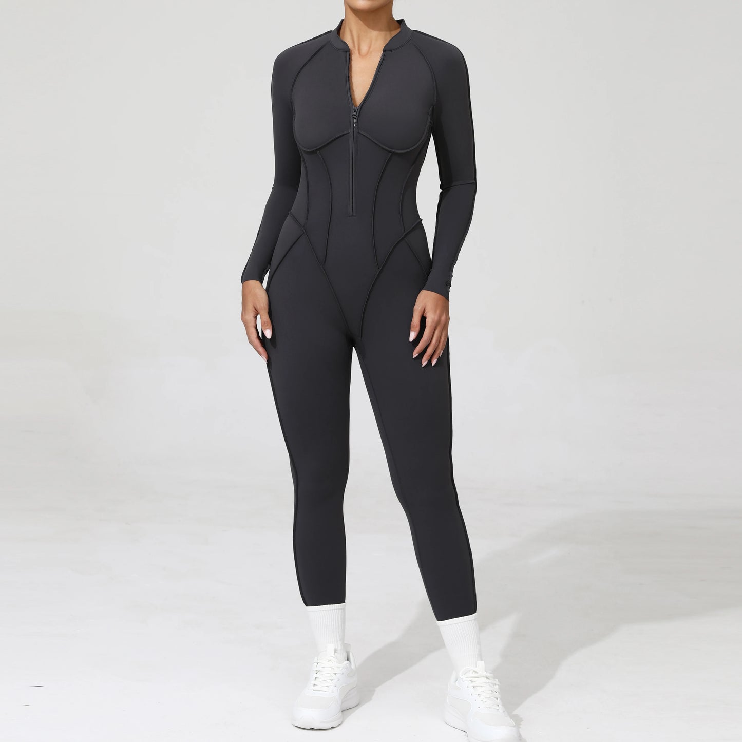 Long Sleeve Zip-Front Yoga Jumpsuit