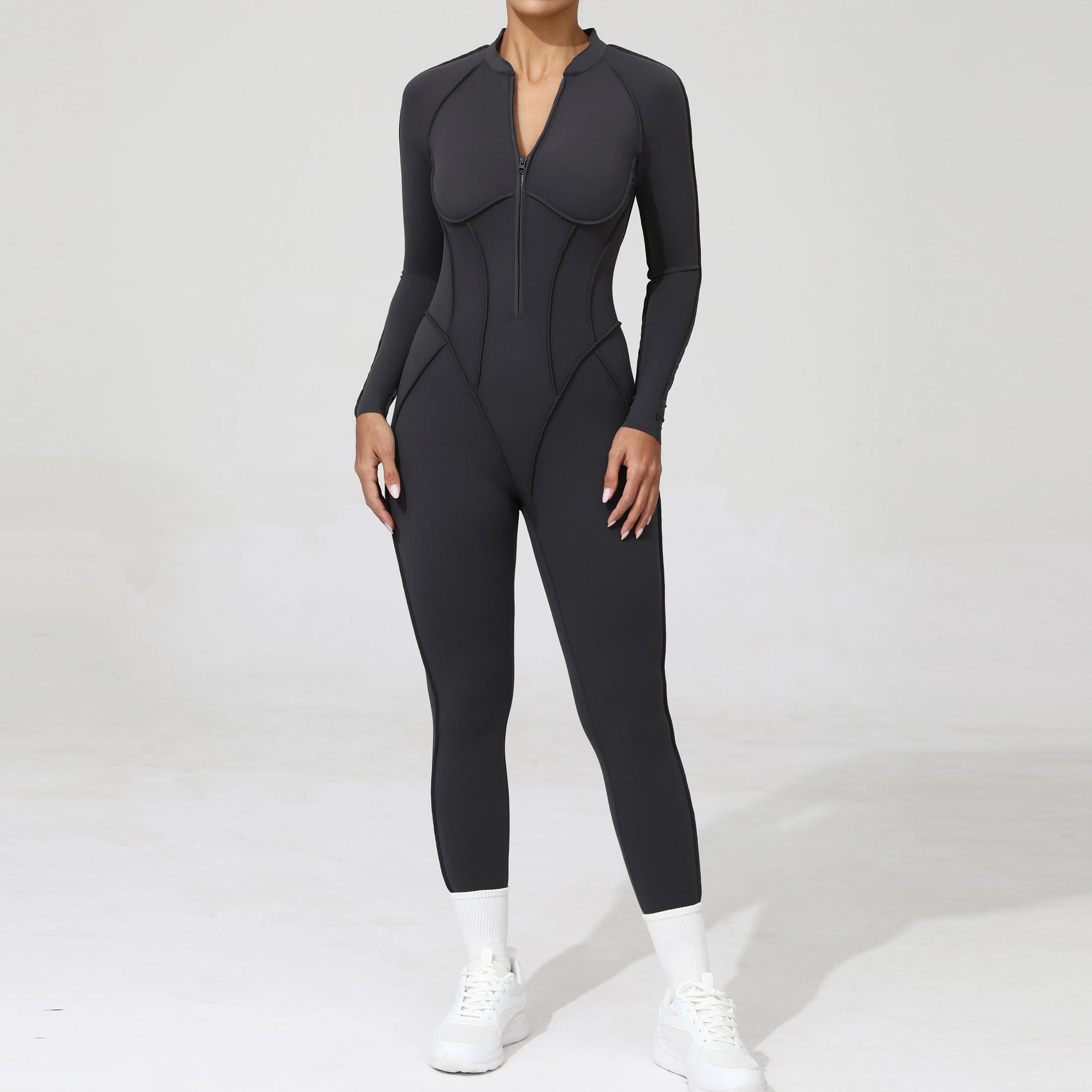 Long Sleeve Zip-Front Yoga Jumpsuit