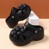 Women's Platform Clog Sandals with Flower Decor — EVA Wedge Beach Shoes
