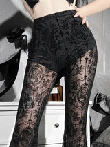 Women's High-Waist Mesh Lace Flare Pants