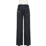 Women's Y2K Flared Jeans – Low Rise Embroidered Denim
