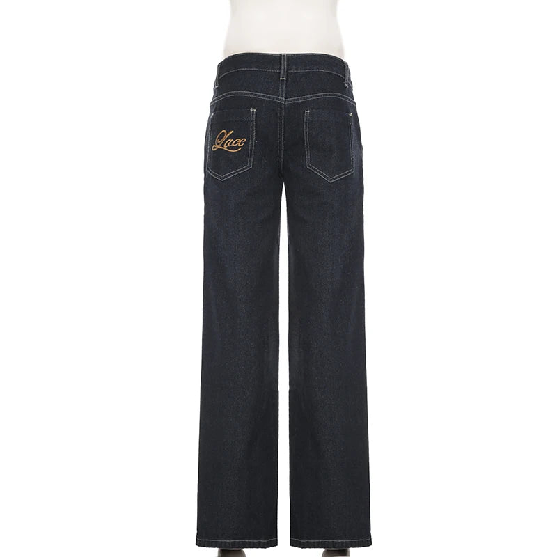 Women's Y2K Flared Jeans – Low Rise Embroidered Denim