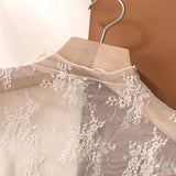 Women’s Floral Lace Mesh Mock Neck Long Sleeve Top
