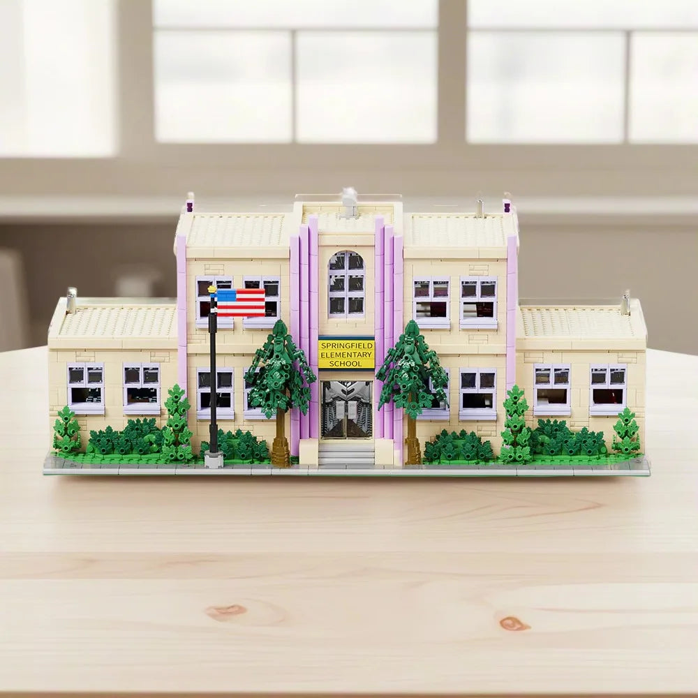 Springfield Elementary School House Modular Buildings Blocks City Apartment Architecture Brick Model Kit Adult DIY Gift 3500PCS