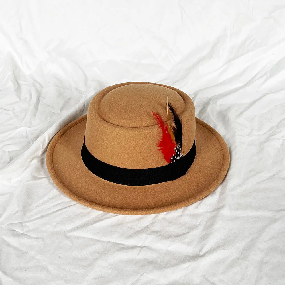 Men's Vintage Felt Fedora Hat with Feather Accent