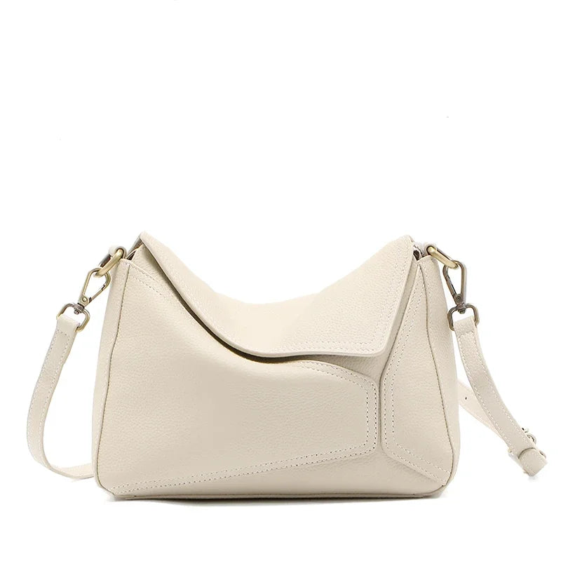 Pure 100% Cowhide Leather Women's Geometric Solid Color Shoulder Bag For Ladies Large Capacity Pillow Crossbody Handbag Luxury