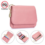 Women Genuine Leather Slim TriFold Wallet Credit Card Holder With Zipper Coin Pouch, ID Window & Keychain